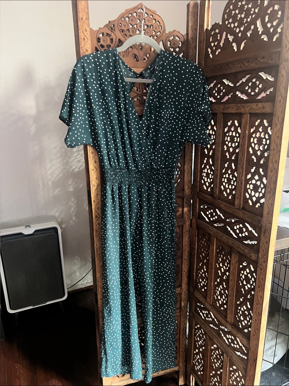 SHEIN Dark Green Polka Dot Midi Dress